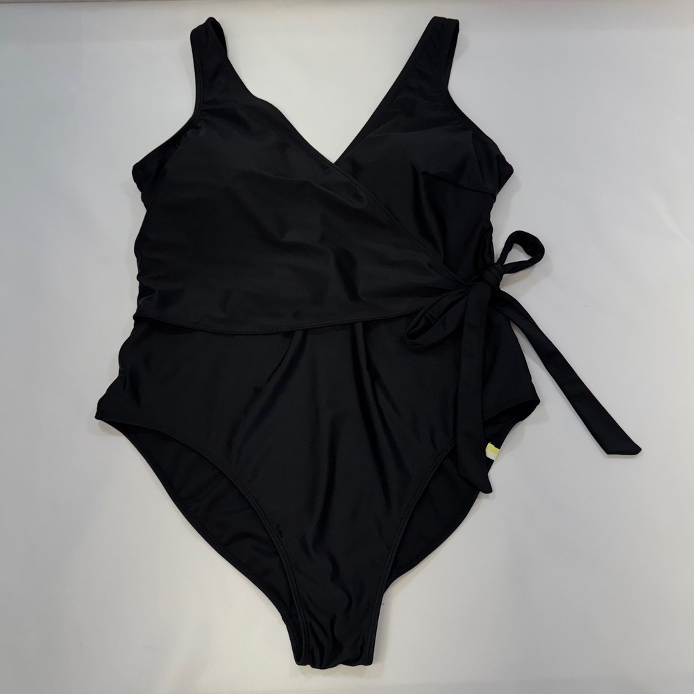 NWOT Summersalt The Perfect Wrap One-Piece Swimsuit US 16 Black V-Neck Tie Side - Picture 5 of 12